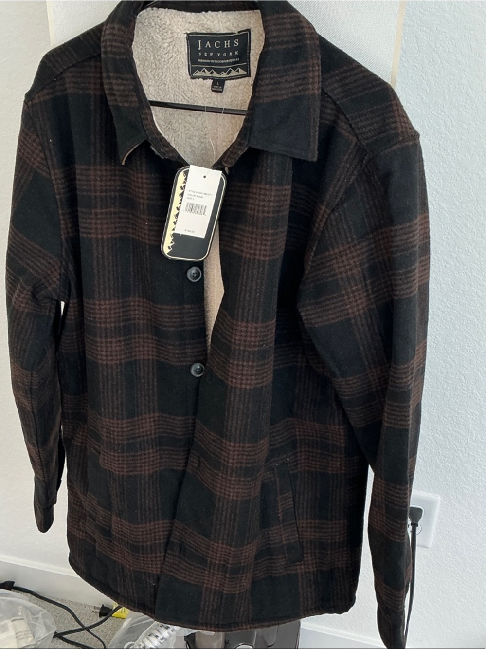 JACHS New York Men's Black & Brown Plaid Sherpa-Lined Shirt Jacket